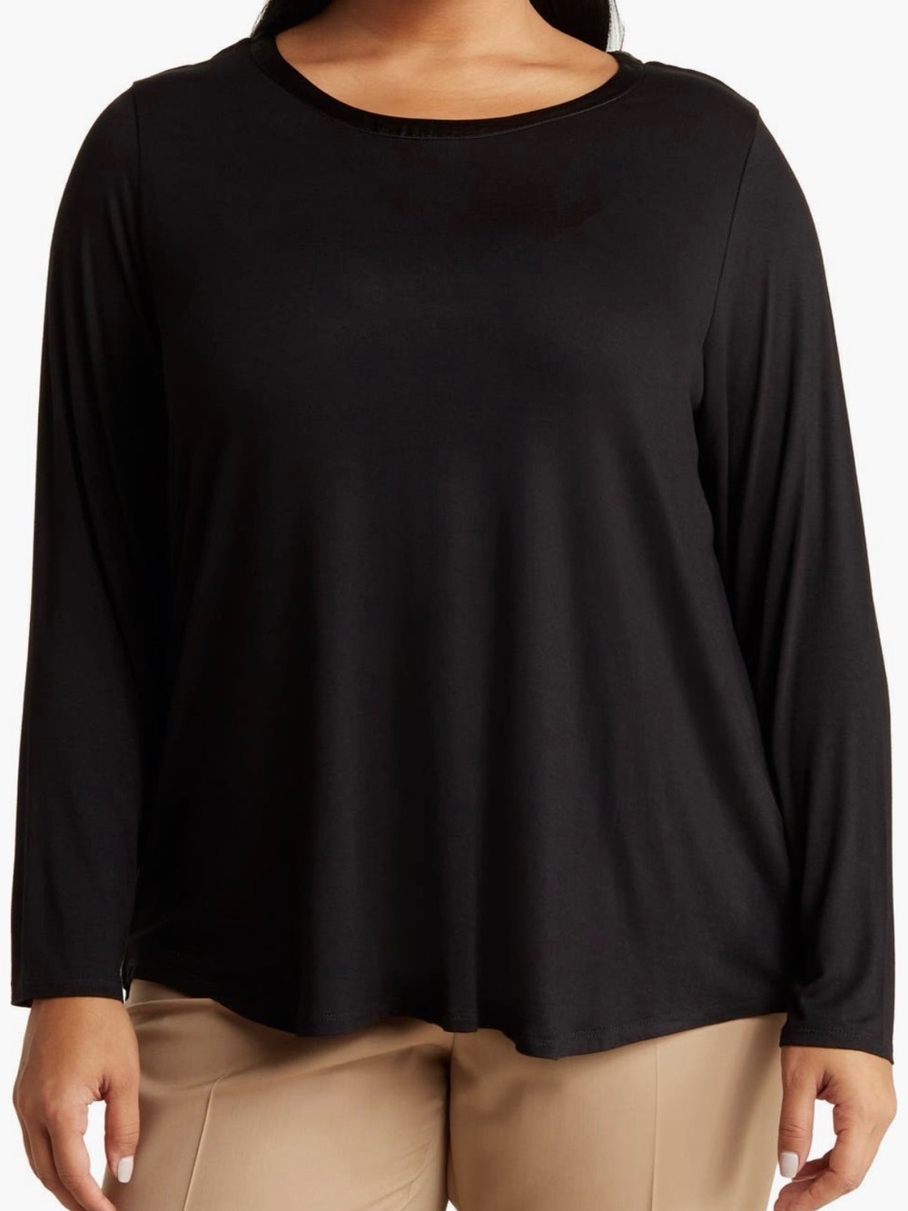T Tahari Satin Trim Long Sleeve Top